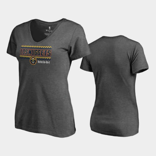Denver Nuggets Women's Noche Latina V-Neck T-Shirt - Heather Gray